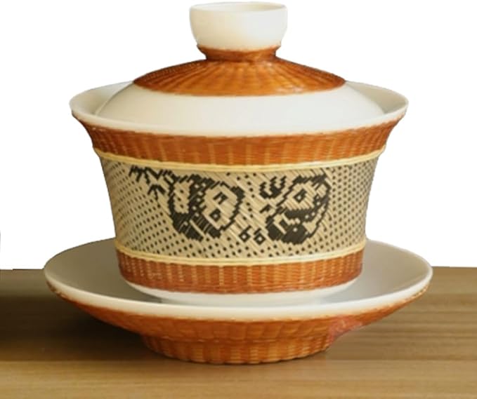 Kungfu Tea Pot Chinese Heritage Ceramic Tea Pot Asian Handmade Bamboo Tea Sets 2PCS B1