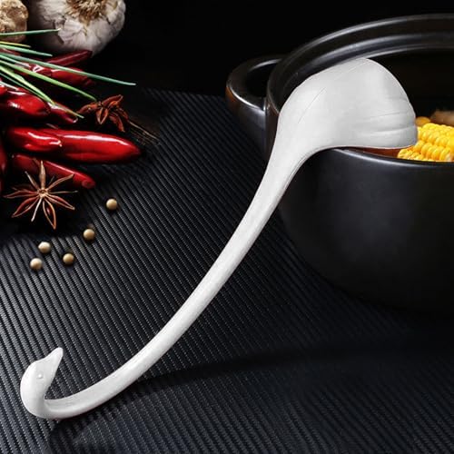 Swan Shaped Kitchen Soup Ladle, White PP Material, Long Handle with Tray, Large Capacity for Home Cooking