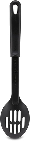AME D'ESSENCE Slotted Cooking Spoon 11 1/2 inch Black Nylon 410ºF Heat Resistant Serving Spoon with Ergonomic Handle Kitchen Gadgets for Straining