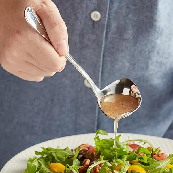 Swirl Stainless Steel Ladle, 0.55 oz, 18/8 Steel, 6.5 Inch, Mirror Finish, Round Bowl with Pour Spout, Silver