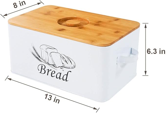 SOTECH Bread Box with Cutting Board and Handle Bread Holder with Bamboo Lid for Kitchen Countertop,Loaf Bread Storage Container Farmhouse Bread Bin
