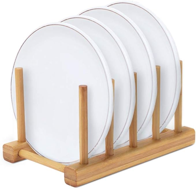 YWSHF Bamboo Wooden Dish Rack Dishes Drainboard Drying Drainer Storage Holder Stand Kitchen Cabinet Organizer for Dish/Plate/Bowl/Cup/Pot Lid/Book