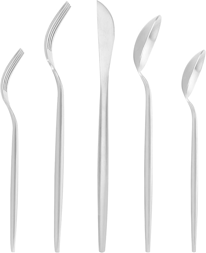 Matte Silverware Set, Oliviola 60-Piece Stainless Steel Flatware Cutlery Set Service for 12, Satin Finish Kitchen Utensil Set, Dishwasher Safe