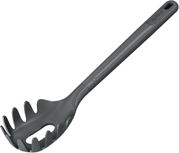 Zyliss E980231 Spaghetti Spoon, Sustainable Wheatstraw/Nylon, Scoop and Drain Spaghetti and Pasta, Non Stick, Heat Resistant Silicone Head, Beluga Grey, 12.2" X 2.5", Dishwasher Safe