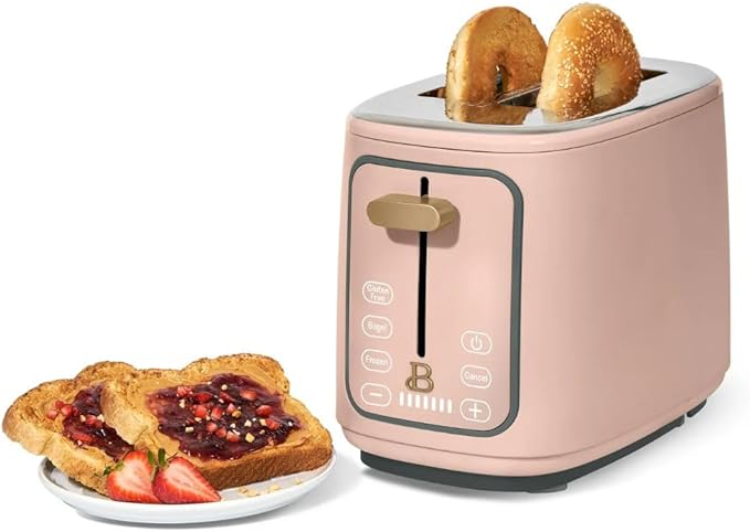 Beautiful by Drew Barrymore 2-Slice Toaster, Touch-Activated Display, 7 Shade Settings, Bagel/Frozen/Reheat Presets. (Rose)