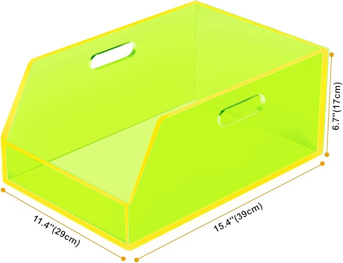 Gelite Stackable Large Storage Bin Organizer with Handles Acrylic Storage Container for Toy Pantry Kitchen Cabinet Bathroom Closet Office Organization, 15.4x11.4x6.7'', Neon Green