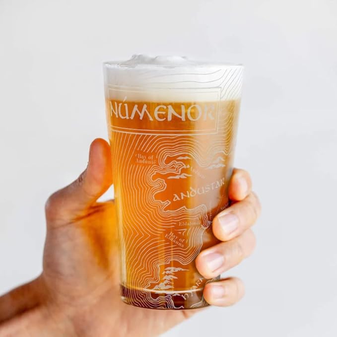 MAP OF NUMENORE Engraved 16oz Pint Glass | Inspired by Tolkien Power Ring and Middle Earth | Great Christmas Gift Idea | Unique Elvish Fantasy Wizard Fantasy Decor!