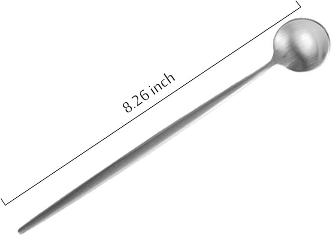 Silver 18/10 Stainles Steel Long Handle Ice Cream Spoon, Latte Spoon, Cocktail Stirring Spoons, Matte Finish, Dishwasher Safe, Pack of 6