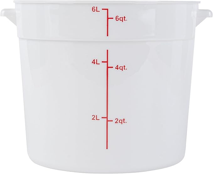 Restaurantware-Met Lux 6 Quart Food Storage Containers, 10 White Storage Containers - Lids Sold Separately, Red Volume Markers, Dishwashable Containers, Side Handles, For Storing Foods