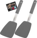 GORILLA GRIP Food Grade Flexible Silicone Spatula, 2 Pack, Heat Resistant Head for Nonstick Frying Pan, Patented Soft Rubber Handle for Comfort, Non-Scratch Kitchen Turner, Flip Eggs, 11.6 in, Gray