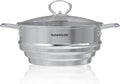SUNHOUSE 5 Quart Stainless Steel Steamer Insert – Multi-Purpose Soup & Food Steamer with Stay-Cool Handles & Heavy-Duty Glass Lid – Fits Various Pot Sizes (8", 8.5", 9.5")