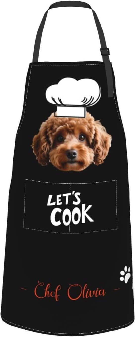 Custom Dog Face Apron for Men Women, Personalized Photo Bib Apron with Pockets, Customized Chef Aprons