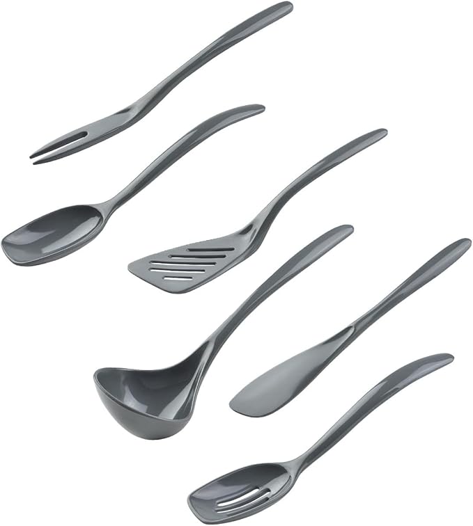 Hutzler 6 Piece Melamine Mini 7.5 Inch Cooking Utensil Set, Gray