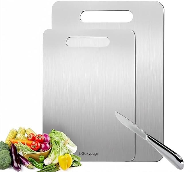 Katuchef Titanium Cutting Board 100% Pure Titanium Cutting Boards for Kitchen Non Toxic, Double-Sided Medical-Grade Hygiene Durable Non Moldy Dishwasher Safe Meat Fruit metal Board