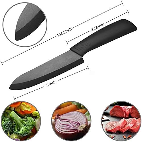 Ceramic Knife Set - Black 5 Piece, 6" Chef, 5" Utility, 4" Fruit, 3" Paring, Peeler