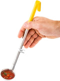 Restaurantware Met Lux 1 Ounce Soup Ladle 1 Hook Handle Serving Spoon - With Yellow Handle Dishwashable Stainless Steel Cooking Ladle For Pouring And Cooking Perfect for Soup Chilli Or Batter