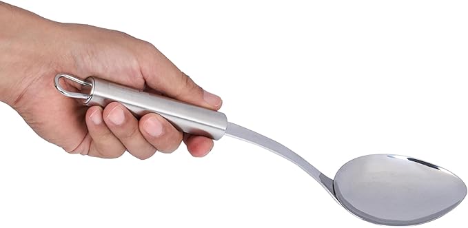 Serving Spoon 1 Pack 12.3 Inch Ergonomic Handle Spoon Dishwasher Safe Stainless Steel Silver Buffet Utensil Durable Catering Cutlery for Serving at Buffets, Events