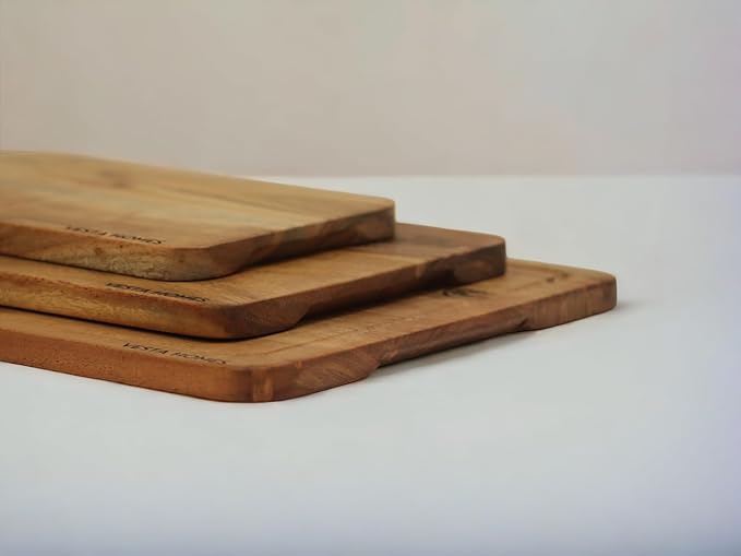 Vesta Homes Cutting Boards for Kitchen, Large Wood Chopping Board Set of 3 | Acacia Charcuterie Board | Wooden Trays for Meat, Serving Board for Fruit, Vegetables and Cheese | (15x10, 12x8, 9x6 inch)