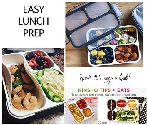 kinsho Bento Box with Insulated Lunch Bag and Ice Pack. Lunch Container with 3 Divided Leak-Resistant Compartments Perfect for Work or School, Adults Boys Kids, Black with Camo Bag