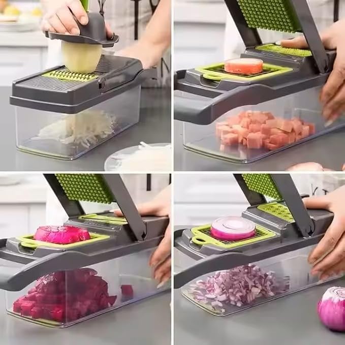 DOSTDR - Vegetable Chopper, Mandoline Slicer, Veggie Chopper, Food Chopper with Container, Vegetable Cutter & Spiralizer for Onion Salad Vegetable Chopper, Fruit Slicer, Shredding, Multi-Function