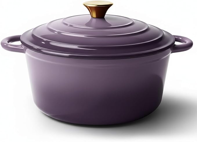 6 Quart Dutch Oven Pot with Lid, Non Stick Enameled Cast Iron Dutch Oven for Bread Baking, Heavy-Duty, Oven Safe Ceramic Cookware Up to 500°F for Baking, Braising, Stews, Roasting, Purple