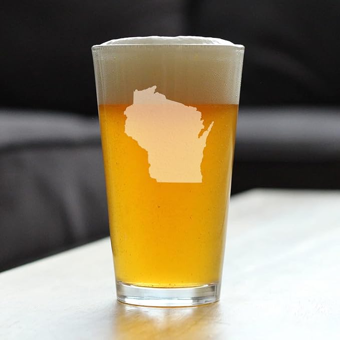 Wisconsin State Outline Pint Glass for Beer - State Themed Drinking Decor and Gifts for Wisconsinites - 16 Ounce