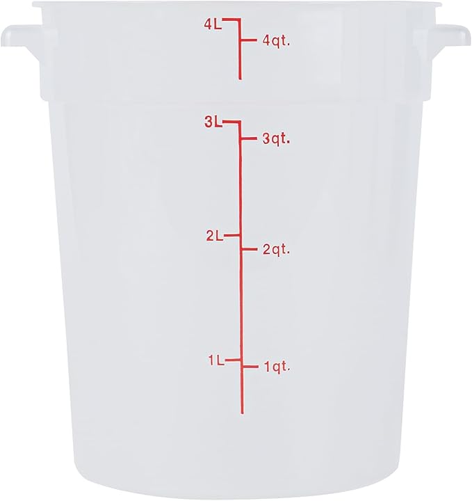 Restaurantware-Met Lux 4 Quart Food Storage Container, 1 Translucent Storage Container - Lids Sold Separately, Red Volume Markers, Dishwashable Container, Side Handles, For Storing Foods