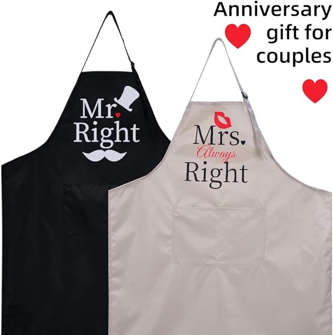 ZOORON Mr & Mrs 2-Piece Kitchen Aprons Set - Anniversary & Wedding Gifts for Couples