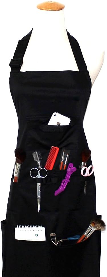 boshiho Adult Painting Aprons, Adjustable Buckle, Barber Apron with Pockets for Women/Men/Unisex, Utility or Work Apron (Black)