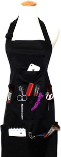 boshiho Adult Painting Aprons, Adjustable Buckle, Barber Apron with Pockets for Women/Men/Unisex, Utility or Work Apron (Black)