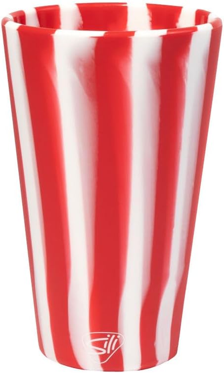 Silipint 16oz Silicone Pint Glass – Unbreakable BPA-Free Reusable Silicone Drinking Cup – Flexible Dishwasher Microwave & Freezer Safe – Stemless Glass for Coffee Smoothies (Peppermint Stripe)