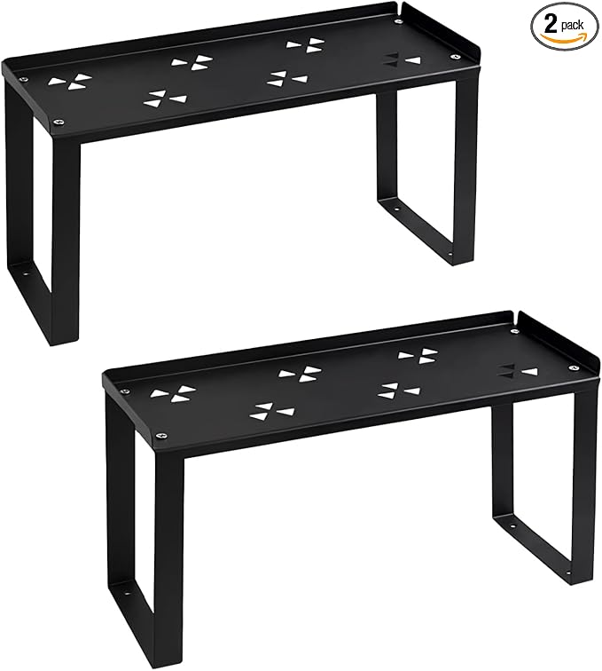 Spice Rack,Metal Kitchen Storage Shelves Countertop Organizers, Shelf Risers, Stackable (black)