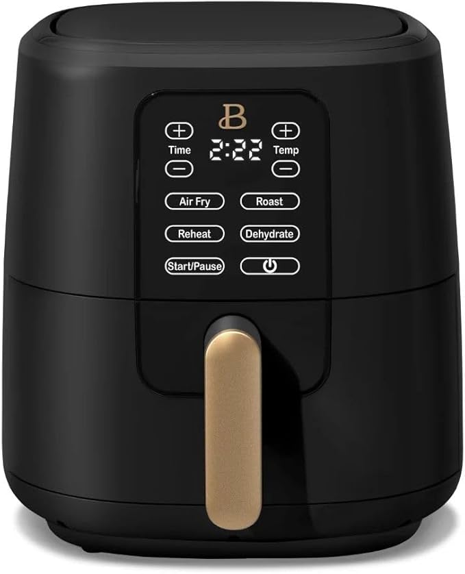 Beautiful by Drew Barrymore 6-Quart Digital Air Fryer, TurboCrisp Technology, Touch-Activated Display, 1750W, 90–400°F, Dishwasher-Safe Basket (BLACK SESAME)