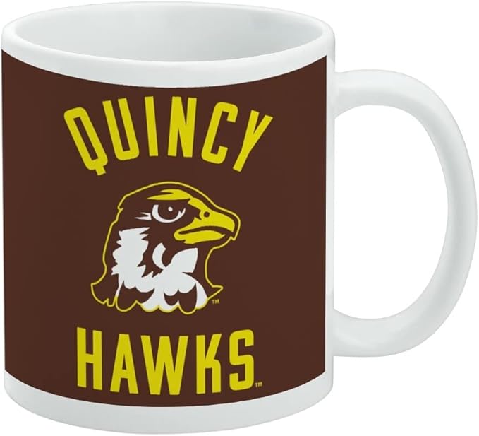 Quincy University Hawks Logo Ceramic Coffee Mug, Novelty Gift Mugs for Coffee, Tea and Hot Drinks, 11oz, White