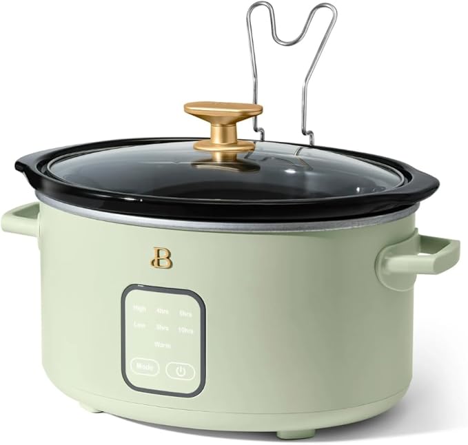 Beautiful 4-Quart Slow Cooker with Touch-Activated Display, Programmable Digital Controls, Removable Non-Stick Pot, Keep Warm Function, by Drew Barrymore (Sage Green)