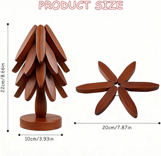 Wooden Trivet Tree, 4 Trivets + 1 Stand for Hot Dishes, Natural Tree Trivet Set, Multi-Functional Decorative Heat Resistant Mats Pots Bowls Teapots Pans Handcrafted Non-Slip Design （Walnut Wood）