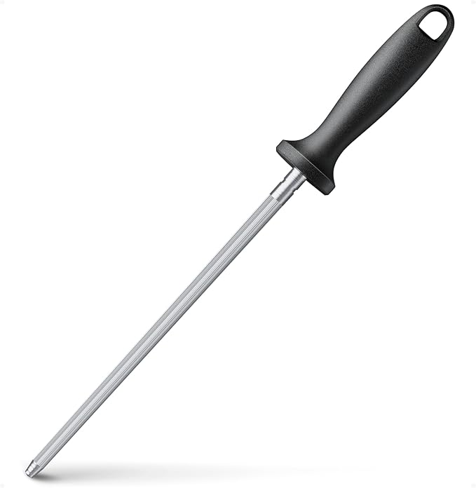 Knife Sharpener Rod, Kitchen Knives Sharpener Carbon Steel Professional Knife Sharpening Steel, Honing Rod with Hanging Holes (13 inches)