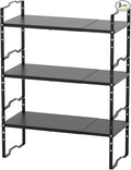 Expandable Shelf for Cabinet Organizer Adjustable and Stackable Spice Rack at Kitchen and Bathroom More, Counter Countertop Cupboard Organization Pantry Storage(LARGE/3PACKS/BLACK)