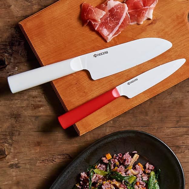 Kyocera INNOVATIONwhite 5.5" Ceramic Santoku Knife - White Z212 Blade with Non-Slip White Handle