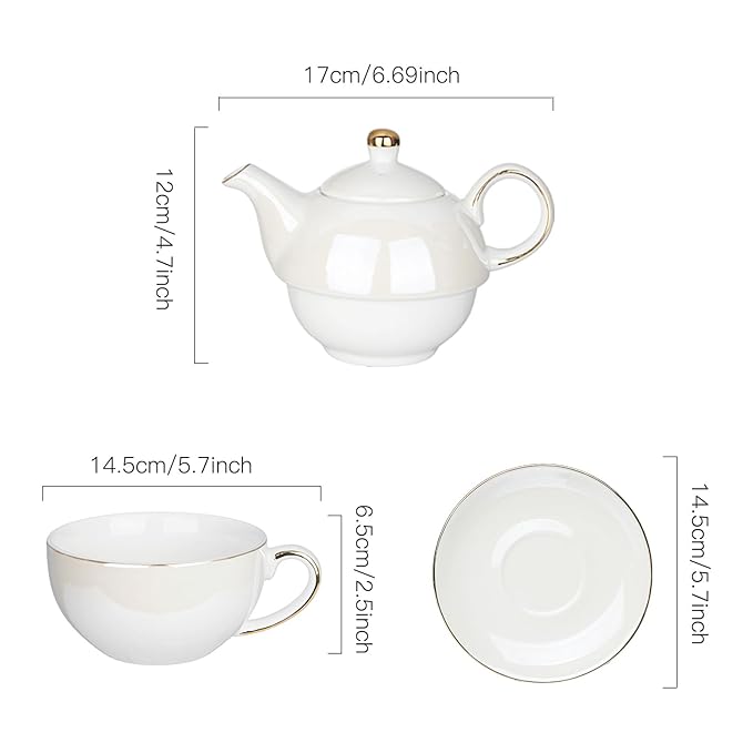 Tea for One Porcelain Teapot and Cup Set, Tea Set for One, Floral Teapot, Tea Set Gift for Women, Pearlescent white