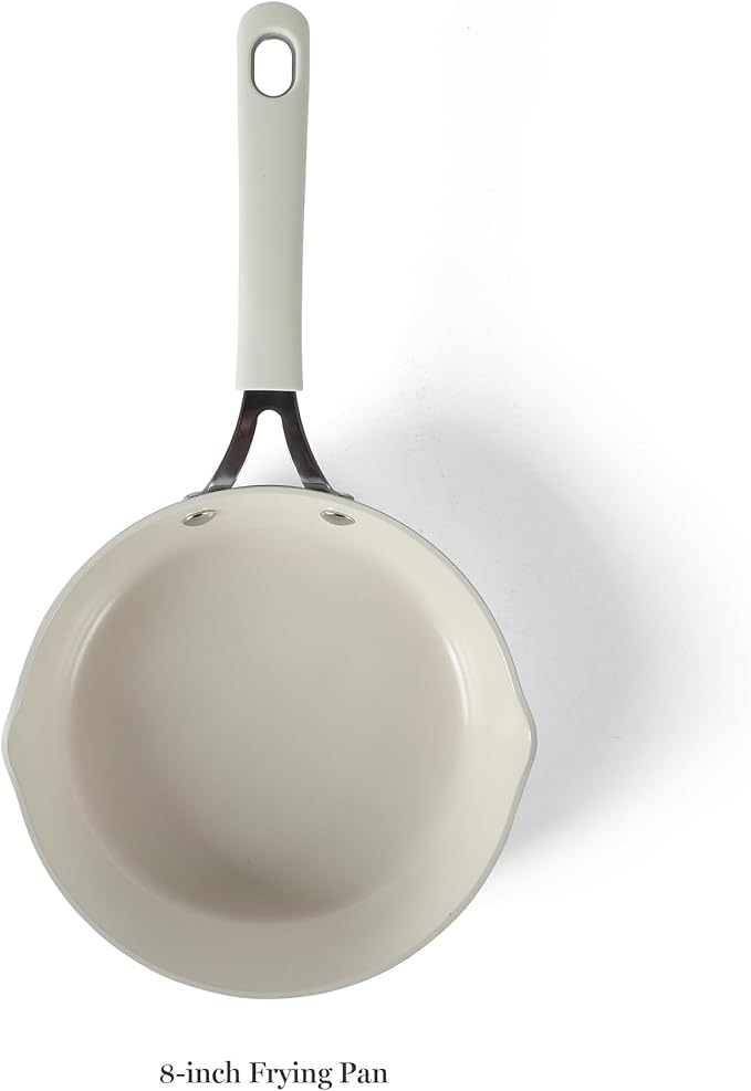 Martha Stewart Heathland 8 Inch Aluminum Fry Pan Cookware Non-Toxic Premium Ceramic Non Stick Frying Pan, Kitchen Egg Pan, Omelet Pan, Always Pan, Pots and Pans, Linen White, Induction Safe