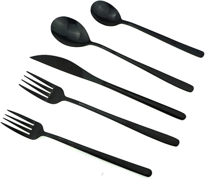 JASHII Mirror Polished Black 30-Piece SUS304 Stainless Steel Flatware Set,Silverware Set Dinner Knife Fork Spoon Dessert Fork Salad Spoon Service for 6