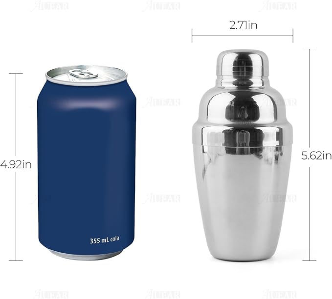 AUEAR, Small Stainless Steel Cocktail Shaker 8.4 Oz/250ml Martini Shakers Bar Tools Silver