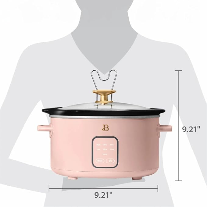 Beautiful 4-Quart Slow Cooker with Touch-Activated Display, Programmable Digital Controls, Removable Non-Stick Pot, Keep Warm Function, by Drew Barrymore (Rose)
