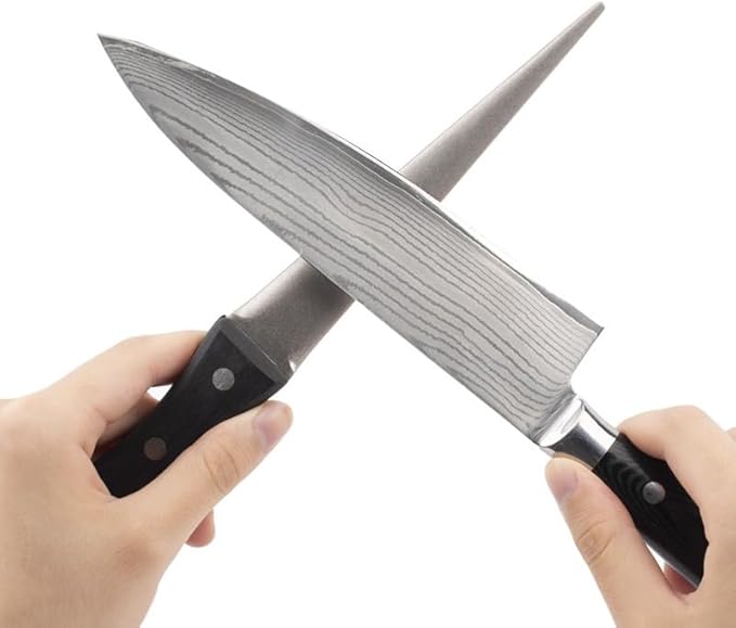 Kota Japan 10.6 in. Professional Diamond Knife Sharpening Rod or Stick with Wooden Handle. Kitchen, Home or Hunting. Master Chef, Hunter or Home Gourmet. Steel Blade Sharpener Honing Rod.