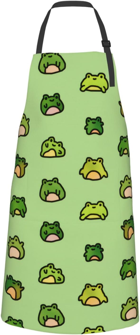 Cute Funny Frog Apron for Women Men Apron With Adjustable Neck strap, Kitchen Apron for Cooking Painting Baking