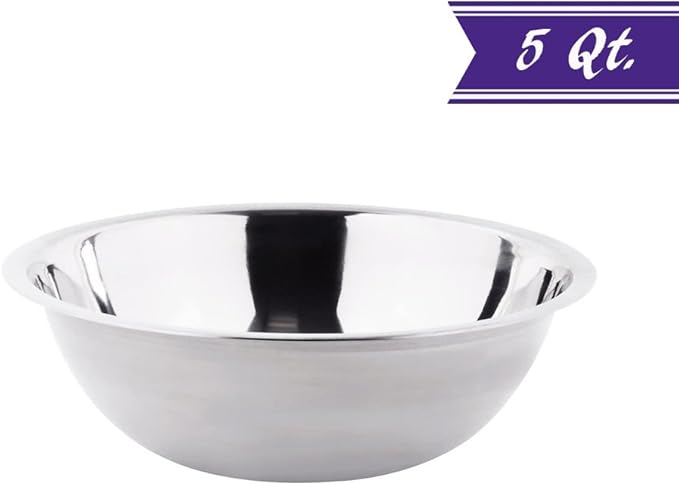 Betolla 5 Quart Stainless Steel Mixing Bowl – Medium Weight Flat Base Prep Bowl with Polished Mirror Finish for Baking, Cooking & Food Prep