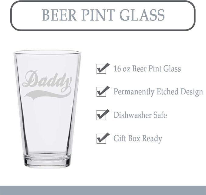 Veracco Daddy Funny Birthday Gift Fathers Day For Dad Grandpa Stepdad - Pint Beer Glass - (Clear, Glass)