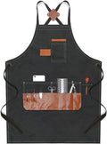 boshiho Aprons for Men Women - Chef Apron with Pockets Adjustable Cross Back Straps for BBQ Hairstylist Gardening Baking (Canvas Black)