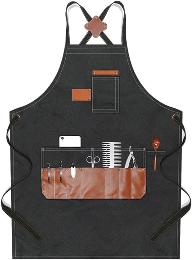 boshiho Aprons for Men Women - Chef Apron with Pockets Adjustable Cross Back Straps for BBQ Hairstylist Gardening Baking (Canvas Black)